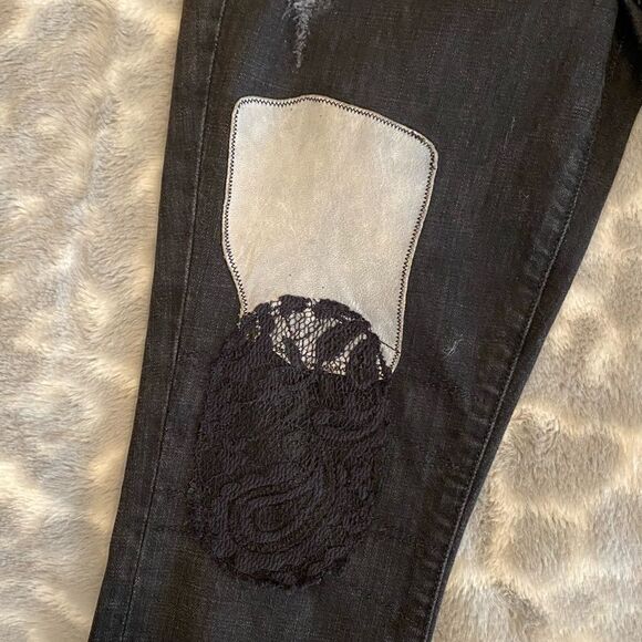 Current/Elliot black jeans, snakeskin leather, lace & suede patches size 30 NWT - Picture 9 of 9